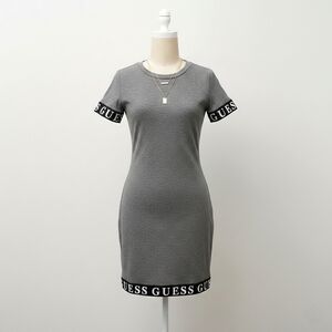Guess Ribbed Grey Logo Trim Dress